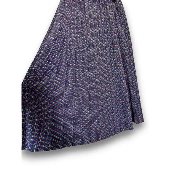 Leslie Fay Pleated Midi Skirt Women Size 12 Navy Blue Multi Good Vintage Dot - Picture 4 of 9